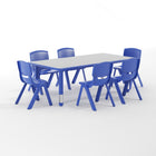 Flash Furniture 23.625"W x 47.25"L Rectangular Blue Plastic Height Adjustable Activity Table Set with 6 Chairs-Set Includes Rectangular Table and 6 Stackable Chairs