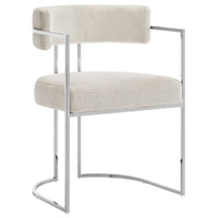 Modway Huron Curved Back Fabric and Metal Dining Accent Chair - Silver/Cream-Modern Barrel Dining Chair
