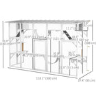 PawHut 74" H Large Outdoor Catio with Cat Condos, Platforms and Ladders - White-Spacious bottom area for roaming 