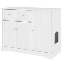 PawHut Cat Litter Box Enclosure with Drawer, Storage and Anti-tip Kit - White-Cat litter box doubles as a stylish side table 