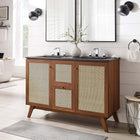 Modway Soma 48" Double Sink Bathroom Vanity - Walnut/Black-Metal Doorknobs