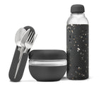 W&P Porter Lunch Set - Glass Water Bottle - Seal-tight Bowl - Utensil Set - Terrazzo Charcoal-Water bottle is constructed from durable, lightweight glass with a grippable silicone sleeve & twist-off cap