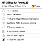 HP OfficeJet Pro 9125 All-in-One Printer - White-Includes printer, setup cartridges, power cord, and documentation