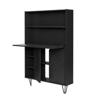 Nexera Slim Bar Cabinet - Secretary Bookcase Desk With Storage - Black-This piece of furniture can also be used as a bar, modern engraved drop-down door with geometrically patterned textured lacquer finish  serves as a work surface when open