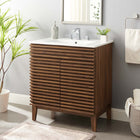 Modway Render 30" Bathroom Vanity Cabinet - Walnut/White-Adjustable Storage Shelf