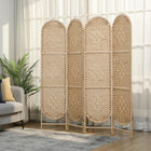 HOMCOM 4 Panel Arched Top Woven Freestanding Room Divider for Bedroom - Natural Wood-Material: Paper Rope, Pine Wood 
