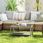 Outsunny 35" Outdoor Wicker Coffee Table with Glass Top-Robust construction with powder-coated steel frame for durability