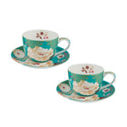 Maxwell & Williams Kimono Teacup & Saucer - 300ml - Teal - 2 Pack-Made of Fine Bone China