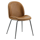 Modway Scoop Black Powder Coated Steel Leg Vegan Leather Dining Chairs - Tan - 2 Pack-Black Powder-Coated Steel Legs