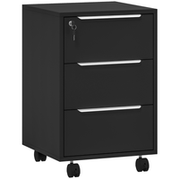 HOMCOM 3 Drawer Vertical Filing Cabinet with Lock and Wheels - Black-Central locking system on drawers keeps documents safe and secure with a single turn of the key 