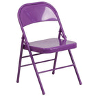 Flash Furniture HERCULES ColourBURST Series Impulsive Purple Triple Braced & Double-Hinged Metal Folding Chair-Triple Braced Frame