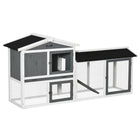 PawHut 69" Wooden Rabbit Hutch with Run Box and Slide-out Tray - White-Solid fir wood frame and asphalt roof made for outdoor use 