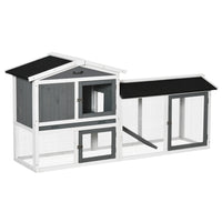 PawHut 69" Wooden Rabbit Hutch with Run Box and Slide-out Tray - White-Solid fir wood frame and asphalt roof made for outdoor use 