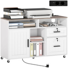 HOMCOM Mobile Lateral File Cabinet with Charging Station and USB Ports - White-Single-door cabinet, dual drawers, shelves and compartments provide versatile and effortless organization 