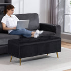 HOMCOM Steel Leg 43 Inch Large Storage Chest Ottoman Bench - Black-Steel legs with anti-slip pads protect your floors from scratches;