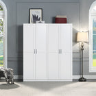 Manhattan Comfort Hopkins 59.22" 2-Piece Modern 8-Shelf Storage Closet - White-Vertical Rectangular Geometric Door Design with Black Metal Pull Handles