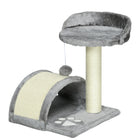 PawHut 18" Cat Scratching Tree and Kitty House with Hanging Toy - Grey-Made of particleboard, sisal carpet and plush in strong construction 