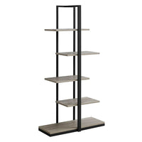 Monarch Specialties 7232 60"H Bookcase - Dark Taupe/Black Metal-Open concept shelves, metal finish, MDF