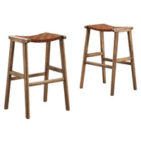 Modway Saoirse Leather Wood Bar Stool - Walnut Brown - Set of 2-Woven Leather