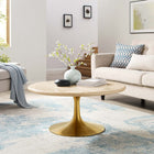 Modway Lippa 36" Round Faux Travertine Coffee Table - Gold Travertine-Round Table Top