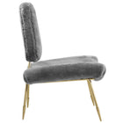 Modway Ponder Upholstered Sheepskin Fur Lounge Chair - Grey-Gold Stainless Steel Frame