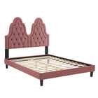 Modway Alexandria Tufted Performance Velvet Twin Platform Bed with Black Wood Legs - Dusty Rose-Tufted Twin Bed Frame