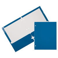 JAM Paper Laminated Glossy 3 Hole Punch Two-Pocket School Folders - Blue - 6 Pack-Glossy 3-Hole Punch Project Folders l Colour: Blue