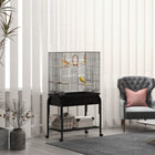 PawHut 51" H Bird Cage with Rolling Stand and Toys - Black-Includes four wooden perches and four plastic food containers 