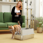 PawHut XL Stainless Steel High Wall Cat Litter Box with Scoop-High 5.7"(14.6 cm) sides prevent litter from scattering, keeping floors clean 