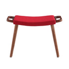 Manhattan Comfort Geta 25.2" Mid-Century Modern Linen Weave Upholstered Ottoman - Red and Antique Walnut-Upholstered in Durable Stain Resistant Linen Fabric