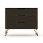 Manhattan Comfort Rockefeller Mid-Century Modern Bedroom Dresser 2-Piece Set - Nature/Textured Grey-Fashionable Wire Splayed Legs Made of Metal for Extra Durability.
