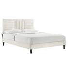 Modway Sofia Channel Tufted Performance Velvet Queen Platform Bed with Tapered Black Wood Legs - White-Stain-Resistant Performance Velvet