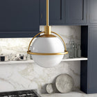 Hudson&Canal Cieonna 9.38" Wide Pendant with Glass Shade - Brass/White Milk-Handcrafted brass finish is applied to the metal base