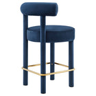 Modway Toulouse Performance Velvet Counter Stool - Midnight Blue Gold-Ships Fully Assembled