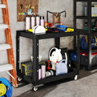 HOMCOM 2-Tier Rolling Tool Cart with Wheels - Black-Side handle and wheels enhance mobility, with brakes for stability