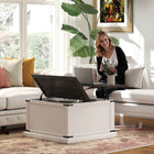HOMCOM Lift Top Coffee Table with Charging Station and Storage - White-Modern farmhouse style with two-tone design enhances your living room decor
