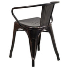 Flash Furniture Black-Antique Gold Metal Indoor-Outdoor Chair with Arms-Curved Back with Vertical Slat