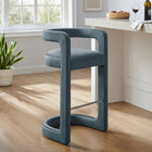 Modway Winslow Performance Velvet Bar Stool - Cadet Blue-Stain-Resistant Upholstery