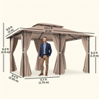 Outsunny 10 ft W x 13 ft L Patio Gazebo - Outdoor 2-Tiers Garden Canopy - Khaki-Firm construction with 2-tier vented canopy ensures stability in strong winds