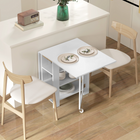 HOMCOM Drop Leaf Folding Dining Table with Storage Shelves for 4-6 - White-Built-in storage shelves for utensils and tableware