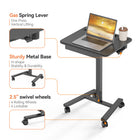 ShoppingAll Airlift Pneumatic Height Adjustable Sit-Stand Mobile Computer Cart - Black-Single piece wooden desktop measures 60 cm x 50 cm / 23.6” x 19.7”, ideal size to fit almost any size monitor, laptop, or tablet, with keyboards