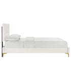 Modway Yasmine Channel Tufted Performance Velvet Full Platform Bed with Gold Metal Legs - White-Reinforced Center Beam