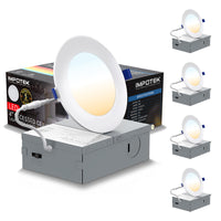 ShoppingAll Impotek 4" 5 CCT LED Recessed Ceiling Light with Junction Box - 2700K/3000K/3500K/4000K/5000K - Dimmable IC Rated ETL Energy Star Listed 9W 800LM - RCL1-9W4IN (Pack of 4)-Exceptional Brightness & Adjustable Dimming - Illuminate your space with the pinnacle of LED technology. Our recessed ceiling light boasts superior lumens for unparalleled brightness while maintaining energy efficiency at just 9 Watts for 800 lumens. Experience smooth dimming from 5% to 100%, ensuring compatibility with a wide 