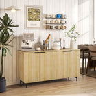 HOMCOM 55.1" L Fluted Sideboard Buffet Cabinet with Storage - Natural Wood-Five metal legs with adjustable feet enhanced stability
