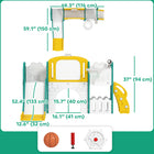 Qaba 7-in-1 Kids Slide with Climber, Basketball Hoop, Telescope, Drawing Board, Storage Box - Yellow-Made from child-friendly HDPE material 

