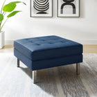 Modway Loft Tufted Vegan Leather Ottoman - Silver/Navy-Silver Stainless Steel Legs