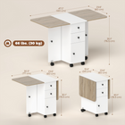 HOMCOM Rolling Drop Leaf Folding Dining Table with Drawers & Storage Cabinet for 4-6 - White and Oak-Two drawers and a piece of furniture offer a discreet storage room