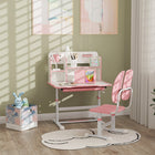 Qaba Kids Study Table & Chair, Adjustable Kids Desk & Chair Set - Pink-0-45° adjustable tabletop for good posture 
