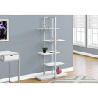 Monarch Specialties 7233 60"H Bookcase - White/Silver Metal-Solid silver metal base solidifies this structurally-sound accent piece for your living room, entrance, bedroom or office