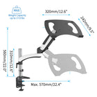 ShoppingAll Adjustable Laptop Mount Stand for Laptops Up to 17" - White-This fully adjustable desk mount can be fixed by C-clamp or grommet installation on any working surface
